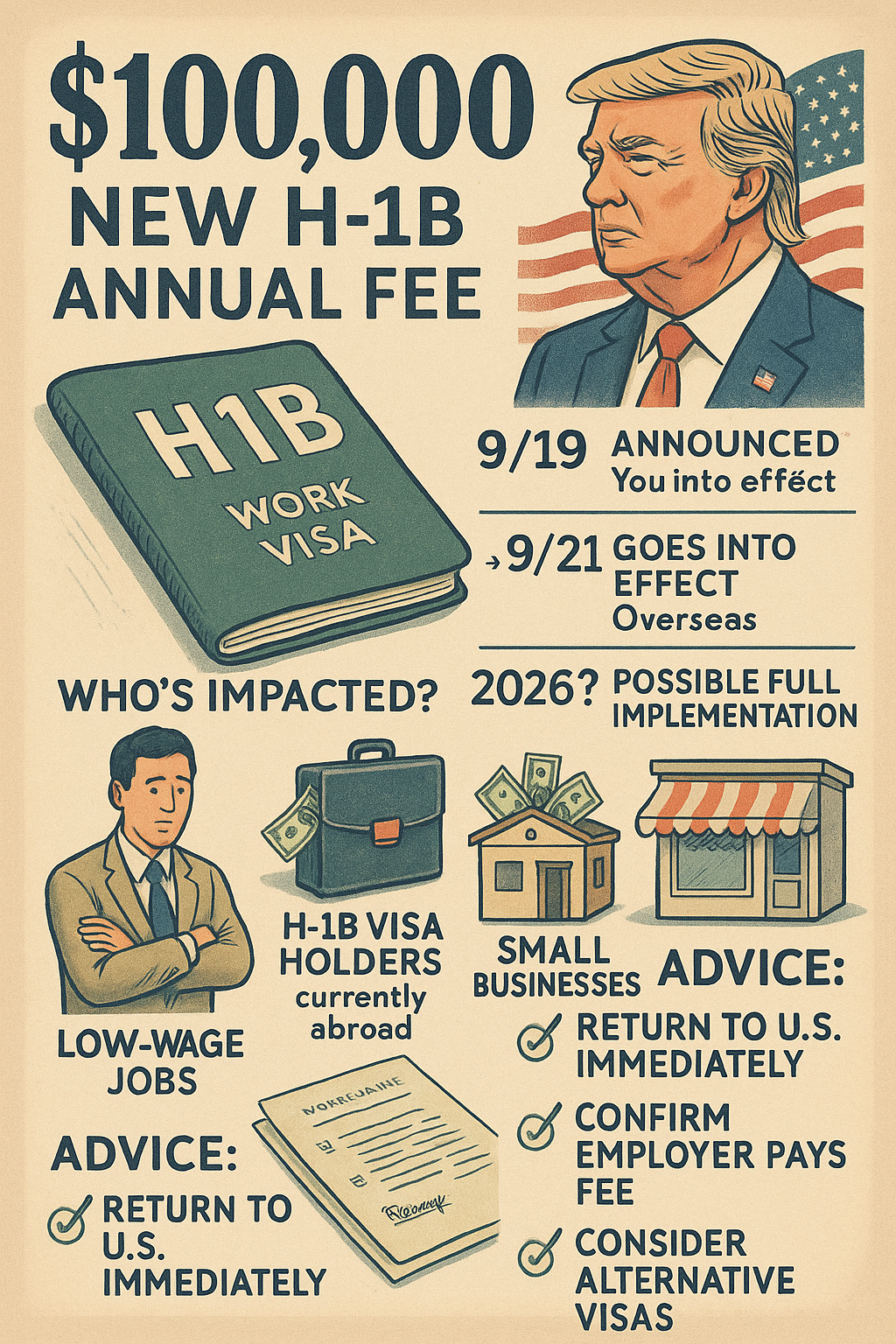 【緊急更新】川普宣布 H-1B 年費 $100,000 新制！海外持照者被迫「24 小時內返美」才安全？