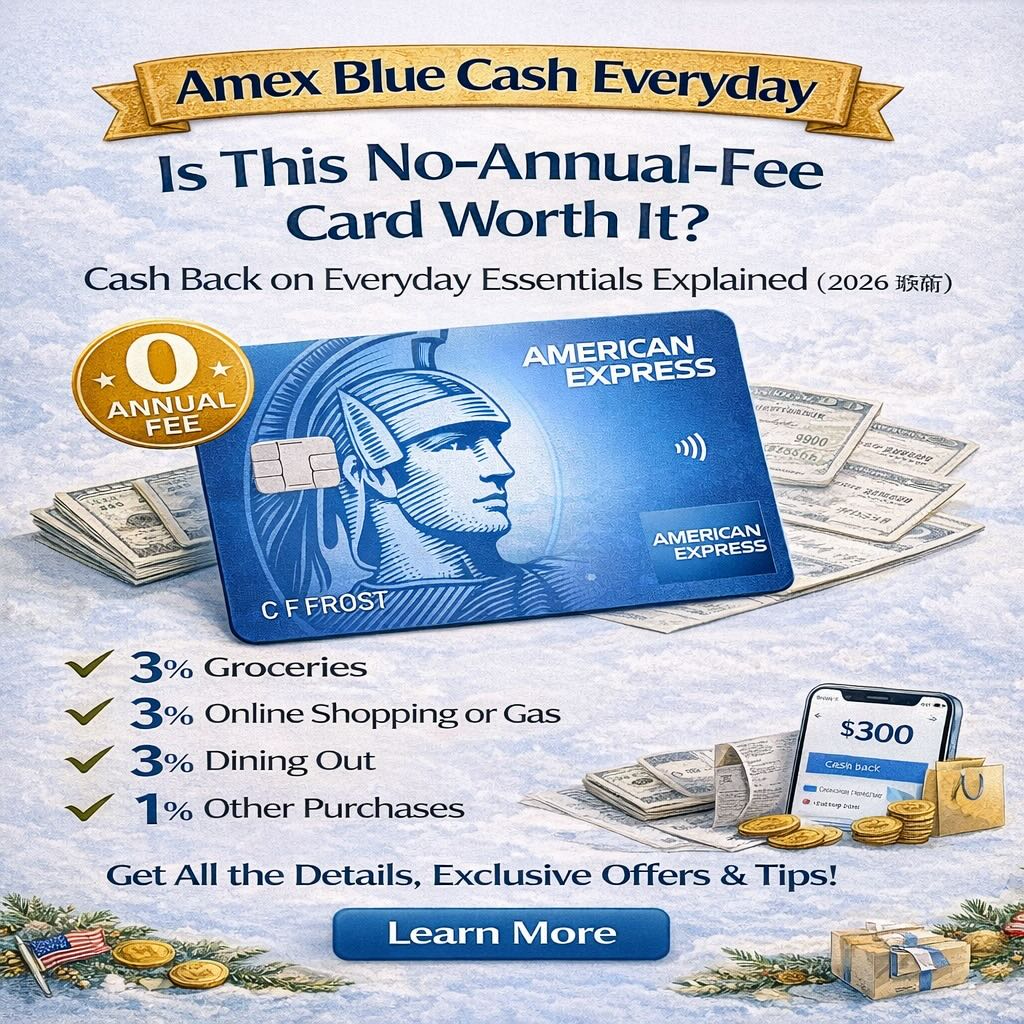 아멕스 블루 캐시 에브리데이(BCE) - 미국 신규 이민자와 학생을 위한 카드: 연회비 없음, 3% 리베이트, 신규 이민자를 위한 최초의 슈퍼마켓 카드!